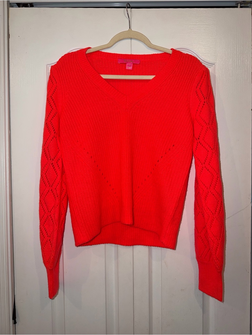 Lilly Pulitzer Luletta Sweater Balloon Sleeves Spicy Coral Preppy Beachy S knit